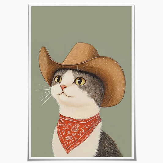 Nursery Poster Cute Animal Picture Funny Animal Wall Art Vintage Cowboy Cat Wall Art 16x24Inch Unframed Whimsical Cowboy Cat Pet Portrait Poster for BedRoom Living Room Boy Girl Kid Children's Bedroom