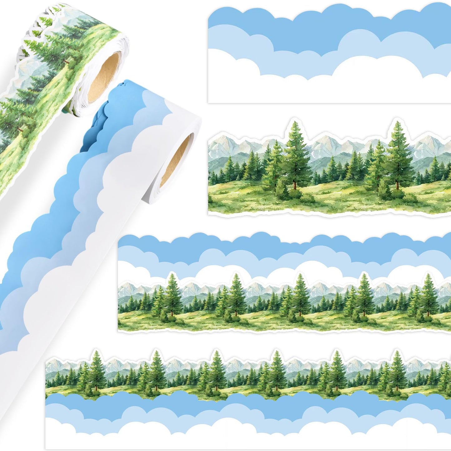 Trandraft 2 Rolls 65.6ft White Clouds Trees Bulletin Board Decorations Clouds Bulletin Board Borders Strips Classroom Decor Back to School Trim Borders for Home Office