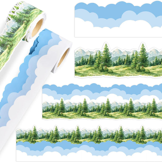 Trandraft 2 Rolls 65.6ft White Clouds Trees Bulletin Board Decorations Clouds Bulletin Board Borders Strips Classroom Decor Back to School Trim Borders for Home Office
