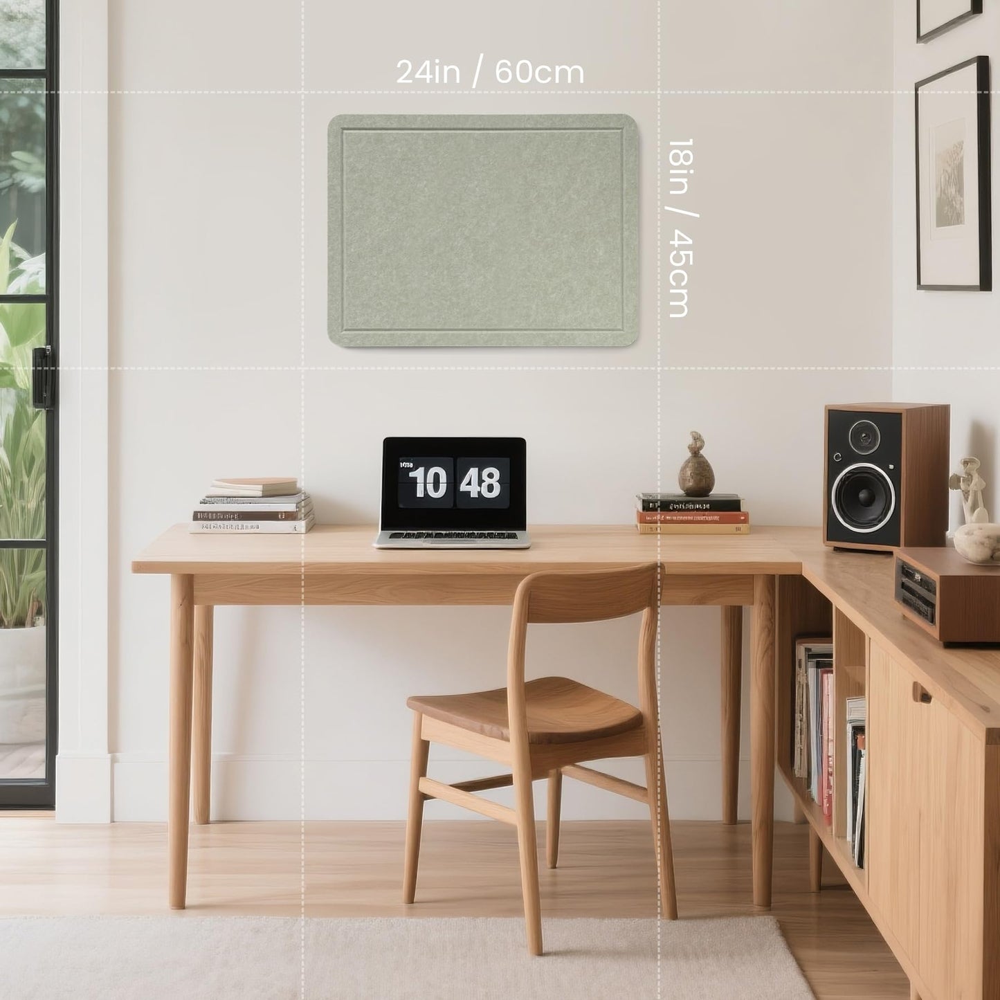 Lightomorrow Bulletin Board, 24 x 18 Inches Cork Board Alternative Decorative Felt Pin Board with Safe Removable Adhesives & 29 Push Pins for Home Office Classroom Walls-Sage
