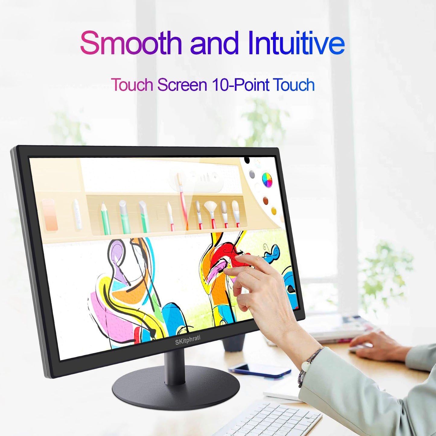 SKitphrati 18.5 Inch Touchscreen Monitor HD 1366x768, VESA Wall Mountable, 10-Points Computer Touch Screen PC Display with Type-B HDMI VGA Port, 75Hz Desktop Touch Display, Black