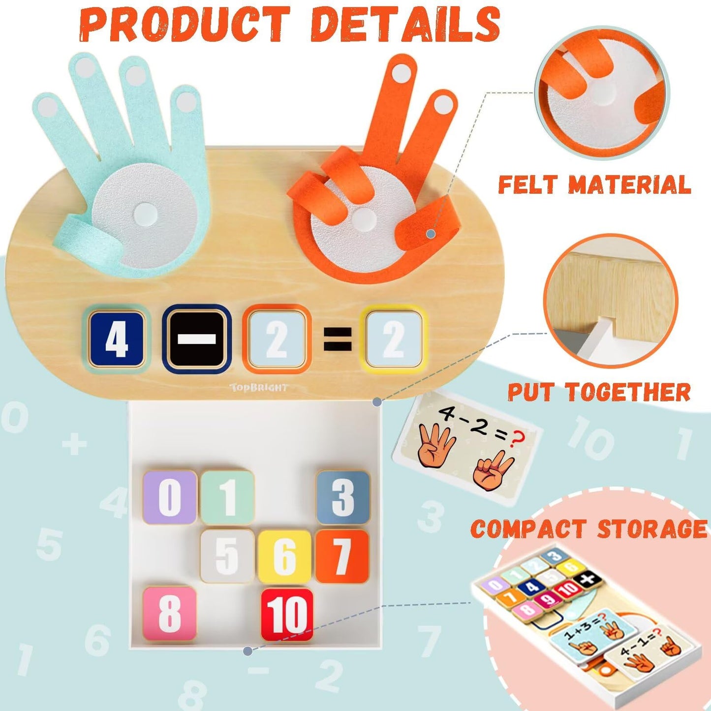 TOP BRIGHT Preschool Number Blocks Counting Toy for Toddlers 3-5 Year Old Boys Girls, Montessori Math Manipulatives, Educational Learning Gift with Storage Box