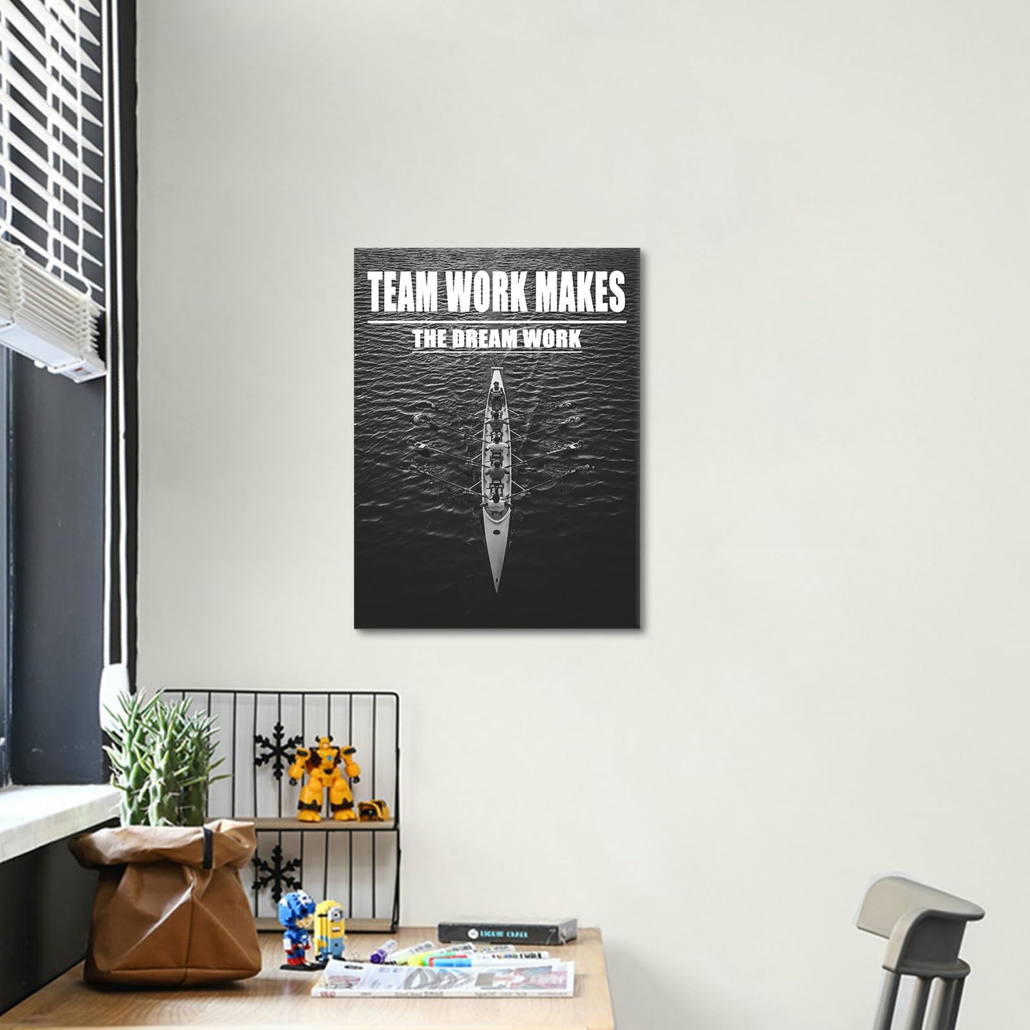 Motivational Canvas Wall Art Team Work Makes the Dream Work Print Poster Successful Entrepreneur Quotes Picture Painting for Office Class Room School Wall Decoration Stretched and Framed [18''Wx24''H]