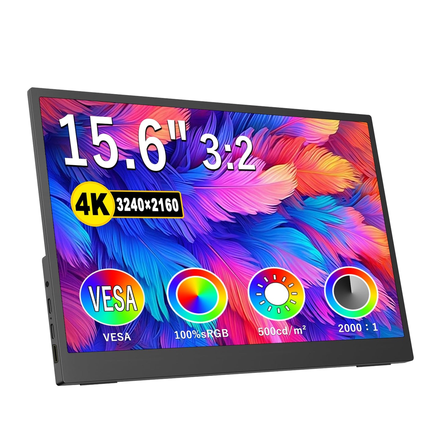 IBW 4K Portable Monitor 15.6" 3240x2160 UHD USB-C HDMI Laptop Monitor, 100% Adobe RGB IPS Computer Gaming Display HDR Travel Monitor w/Speakers & Kickstand for Laptop Xbox PS5 Switch PC Phone