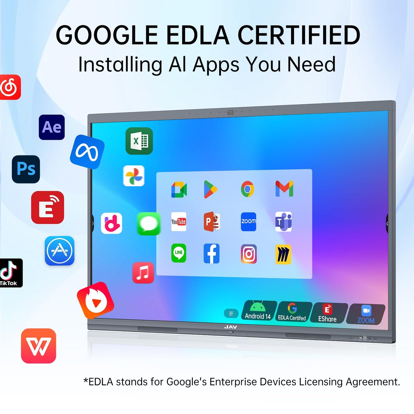 JAV 86 Inch Smart Board 4K UHD Interactive Whiteboard with EDLA Certification Built-in Android OS for Classroom Office Home Digital Display 8+128 GB for Hybrid Work (86 Inch)