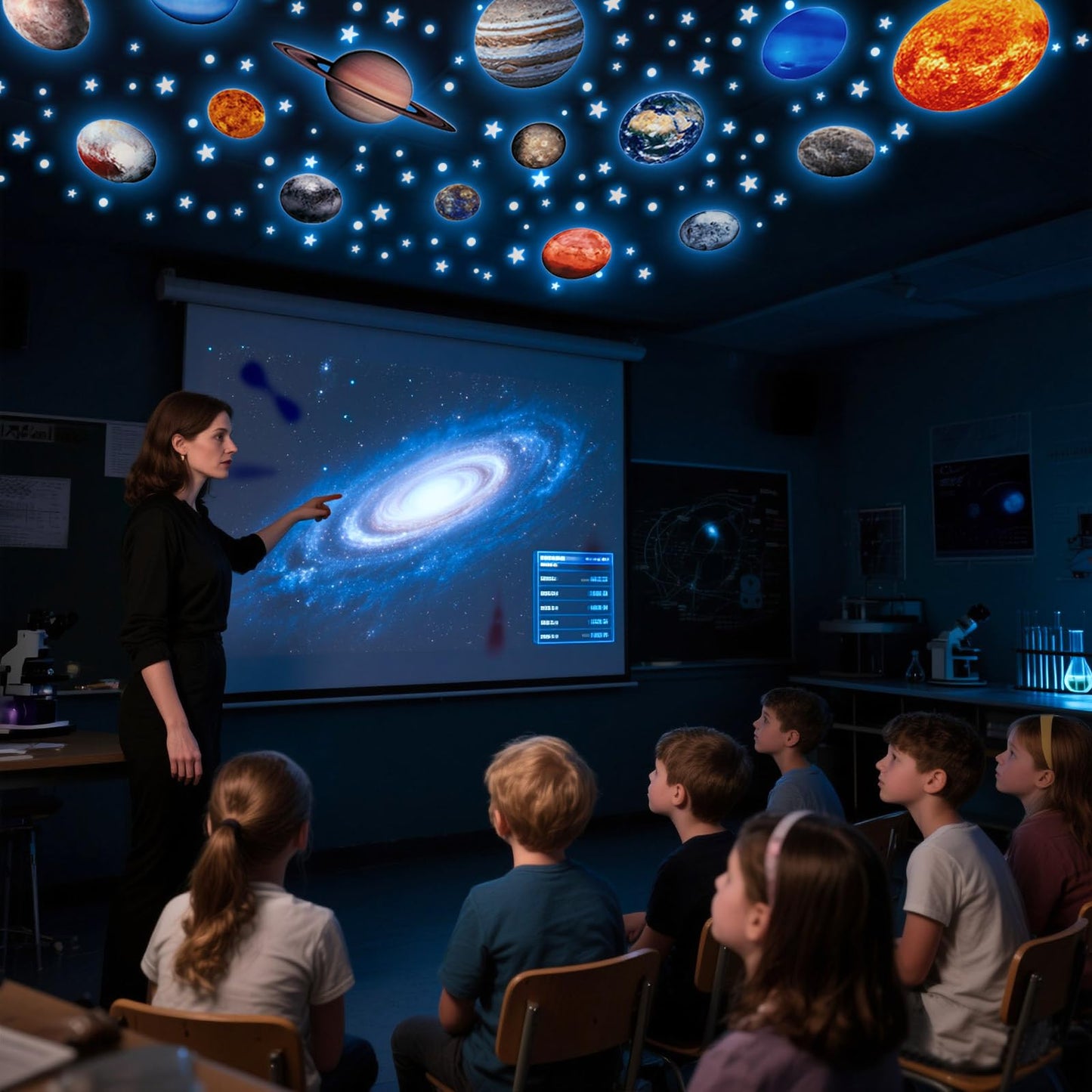Fontien Solar System Wall Decals Glow in The Dark Stars, 780 Pcs Glowing Stars and Planets Stickers for Ceiling, Baby Nursery Planets Wall Stickers for Bedroom, Kids Room Decoration
