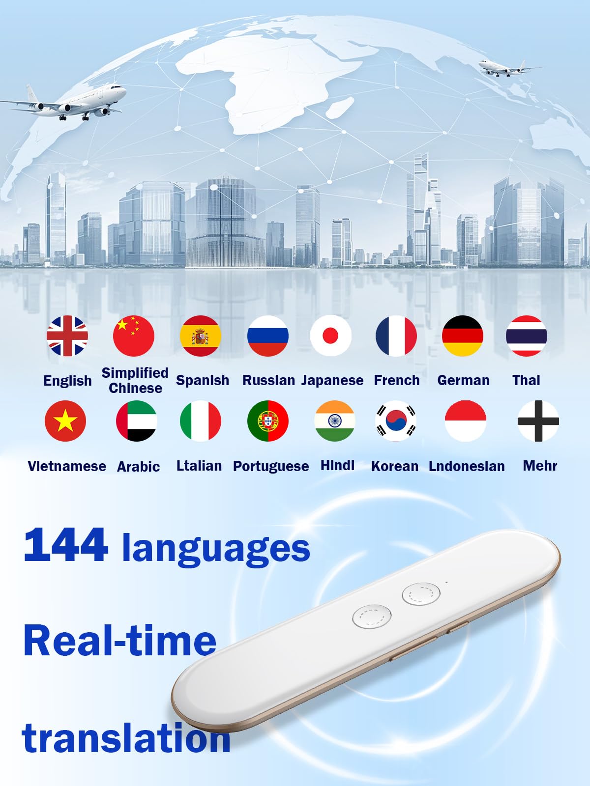 Wooask G9 Language Translator Device, Two Way Real Time Translation Support 144 Languages, 8 Languages Offline Translation Pen, Portable AI Translator for Business Learning Traveling