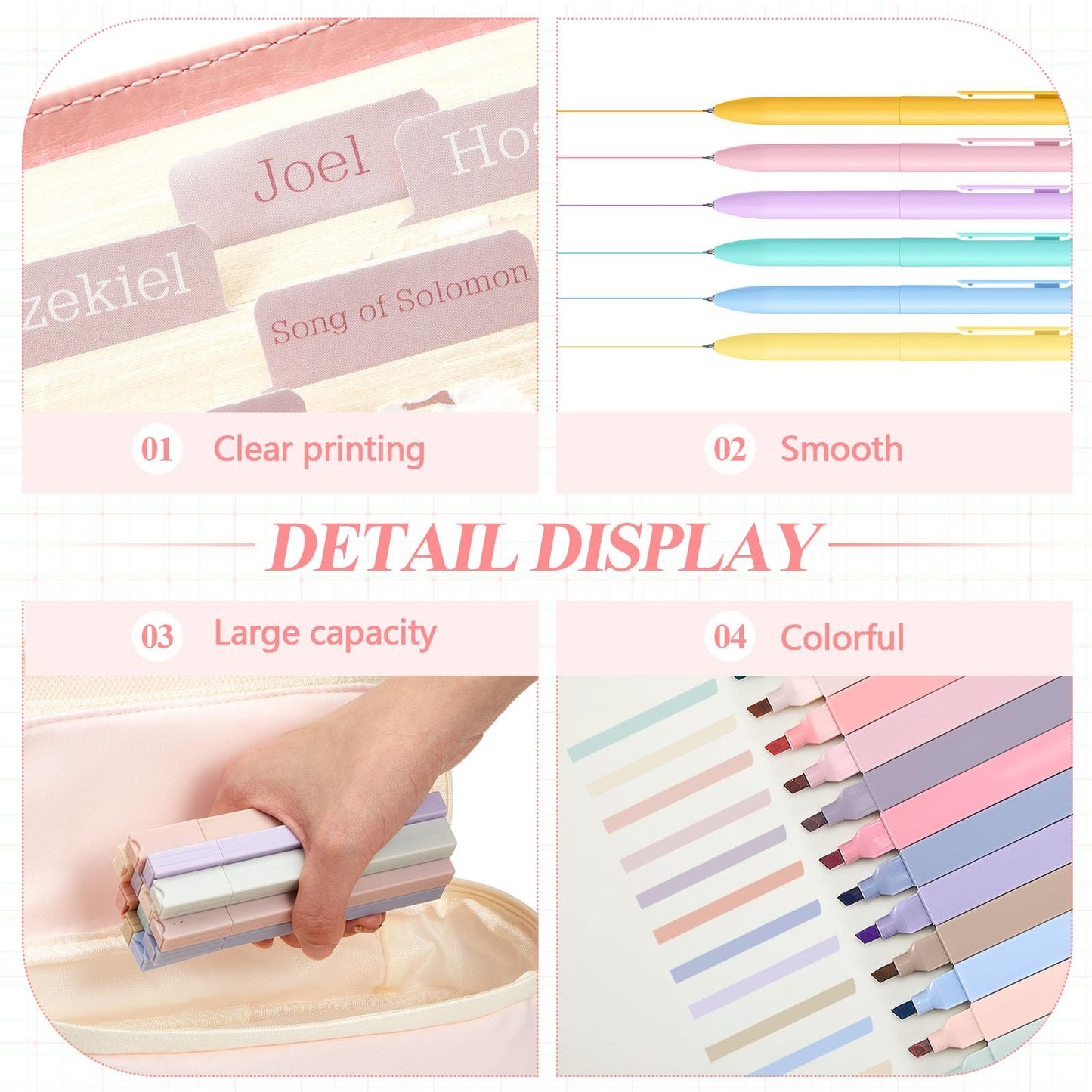 98 Pcs Bible Study Supplies, Bible Journaling Kit for Women, Aesthetic Study Kit with Pencil Case Book Annotation Aesthetic Highlighters Notes Gel Pens for Office Christian Gifts Christmas(Pink)