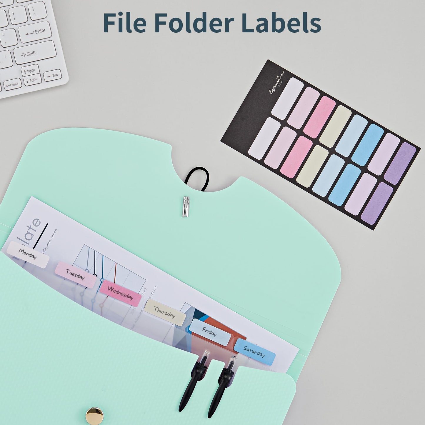 JARLINK 7 Pockets Expanding File Folder, A4 Accordion File Folders with 12 Labels, Cute Paper Organizer, Portable Document Organizer for College School Office Supplies, Macaron Blue & Macaron Pupple