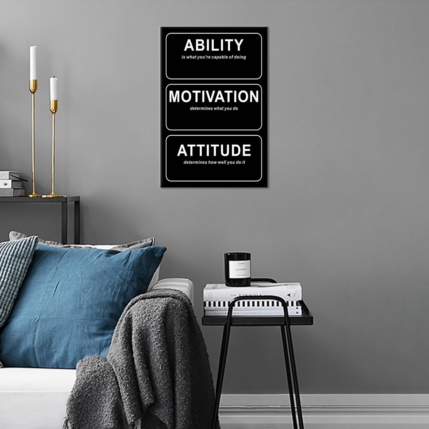 Inspirational Canvas Wall Art Motivational Ability Attitude Motto Picture Poster Inspiring Positive Quotes Painting Print for Gym Living Room Office Wall Decoration Stretched and Framed [12''Wx18''H]