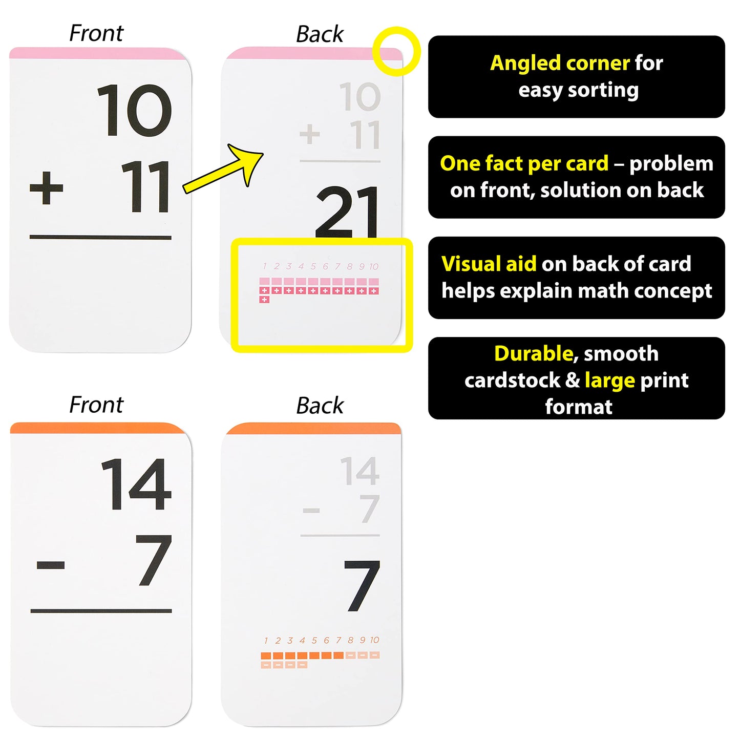 Think Tank Scholar 346 Addition and Subtraction Flash Cards Set (Award Winning) All Facts Color Coded, for Kids in Kindergarten, 1st, 2nd, 3rd Grade Class or Homeschool - Games & Chart