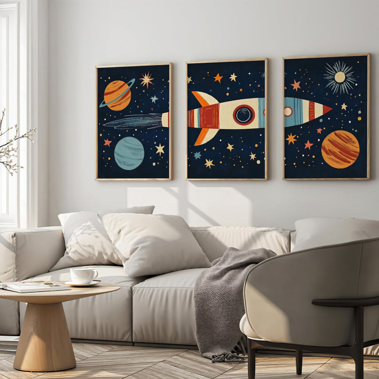Nursery Wall Art Space Wall Art Set Of 3 Solar System Stars Poster Adventure Space Adventure Travel Posters Prints Rocketship Picture for Boys Girls Kids Children's Bedroom Playroom 12x16Inch UnFramed