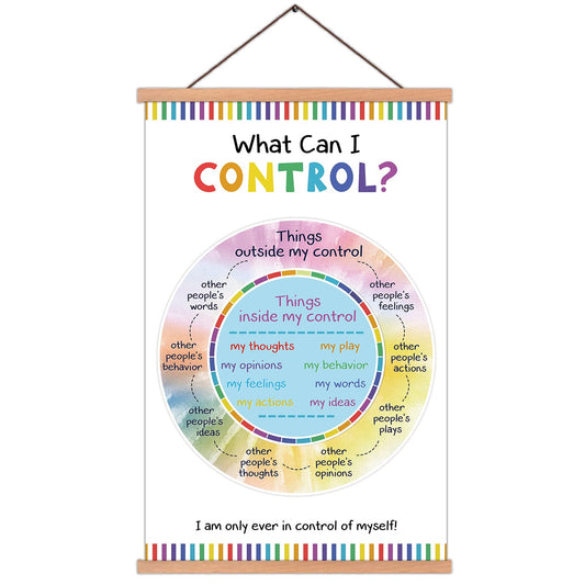 KAIRNE Colorful Inspirational Quote Poster with Wood Magnetic Hanger Frame, What I can Control Motivational Canvas Wall Art, 13.8X22 Inch for Kids Classroom, Playroom Decoration