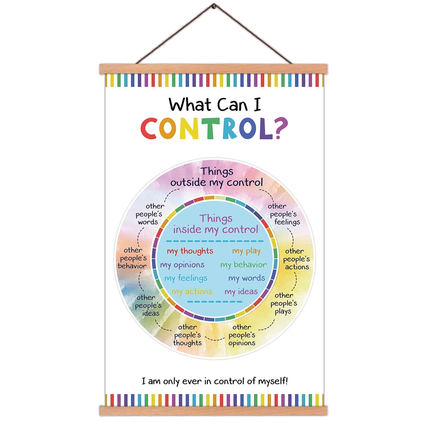KAIRNE Colorful what can i control wall art Inspirational Quote with Wood Magnetic Hanger Frame(15.7X25 Inch) Calm Zone Poster School Counselor Gifts Motivational Art Print for Kids Classroom, Office