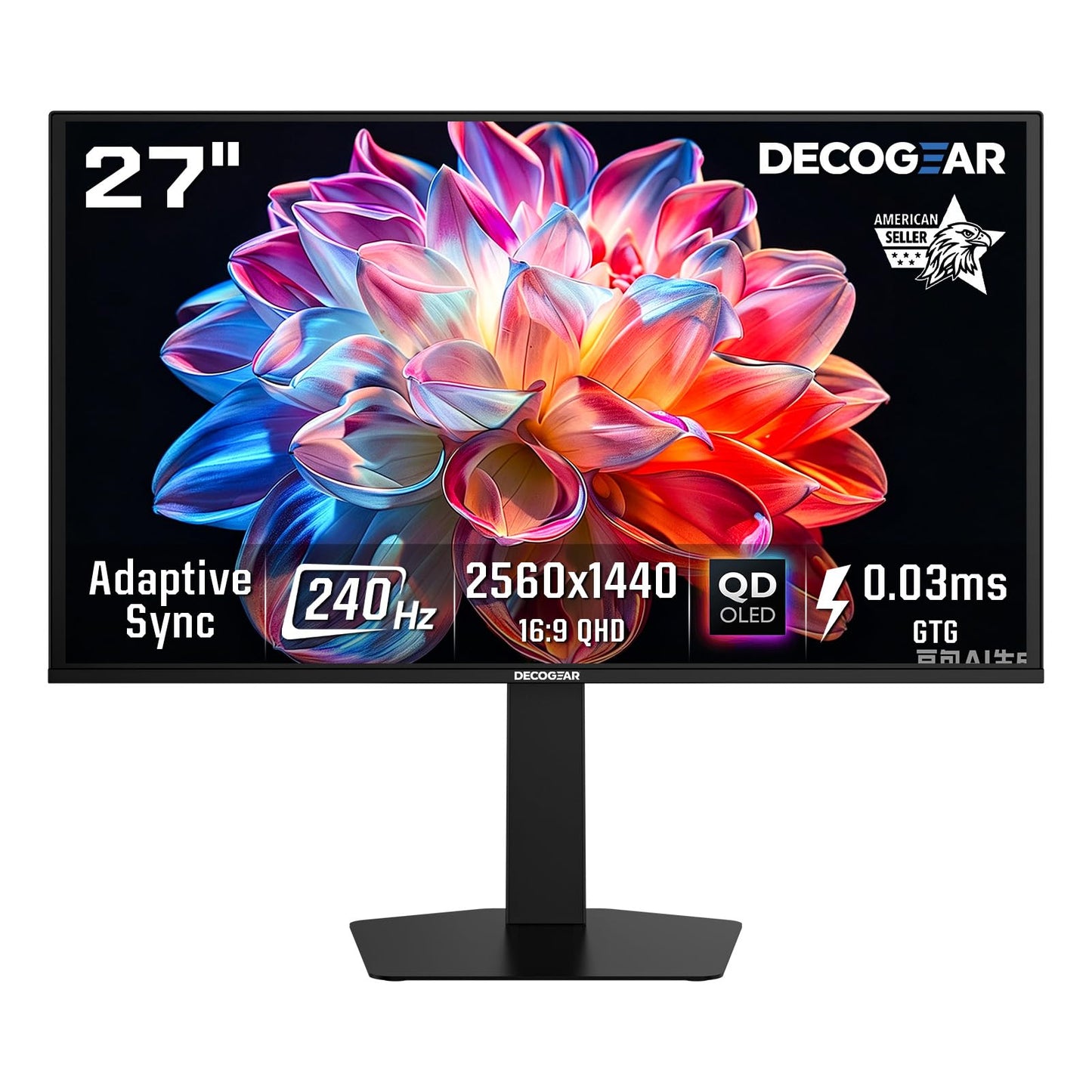 Deco Gear 27 QHD OLED Gaming Monitor | 280Hz 0.03ms Response, HDR400, Adaptive Sync, 99% sRGB, 1.5M:1 Contrast, Borderless Design, Height Adjustable Stand, HDMI 2.1, DisplayPort 1.4