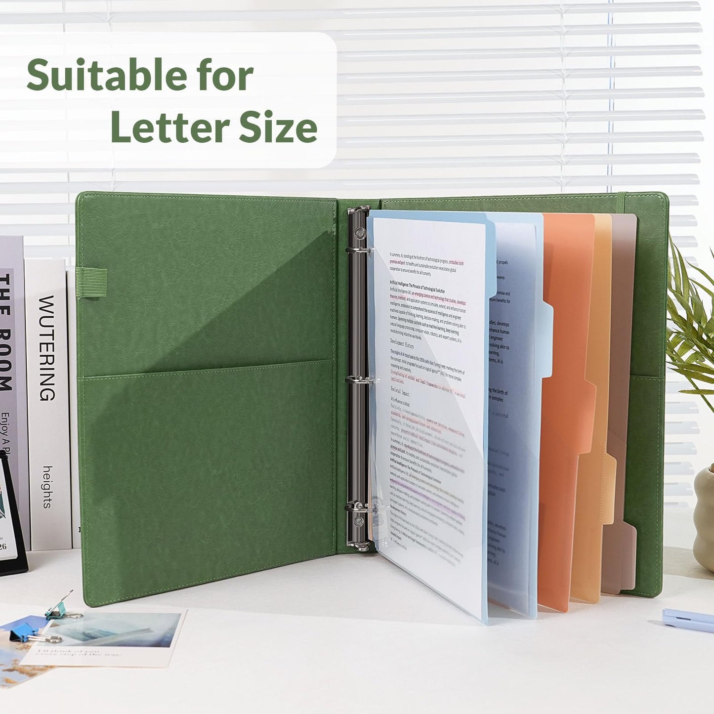 SKYDUE 1 Inch 3-Ring Binder with Clipboard, PU Binder with 5 Dividers, Notepad, Stickers & Pockets for Work and School - Aesthetic Binder (Letter Size)