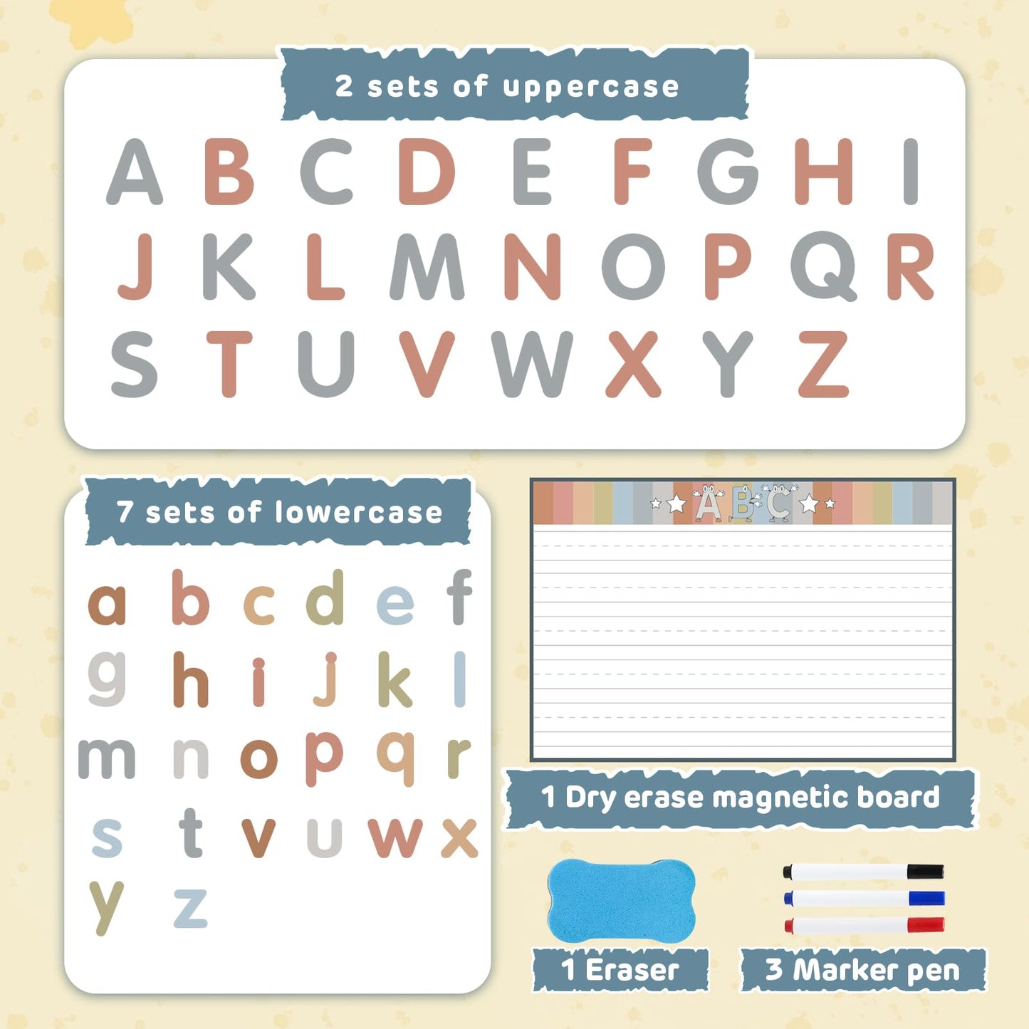 Joyreal Magnetic Alphabet Letters with Magnet Board, Neutral Magnetic Letters for Fridge & Classroom, Foam ABC Magnets for Toddlers Learning, Preschool Educational Toys Gift