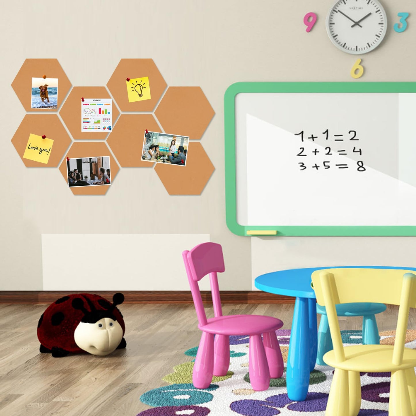 HULAVO Large Hexagon Felt Cork Board Tiles, Self Adhesive DIY Felt Bulletin Board Pin Board with 35 Pushpins for Office School Home Wall Decor Stickers Memos Photos Display(Deep Camel)