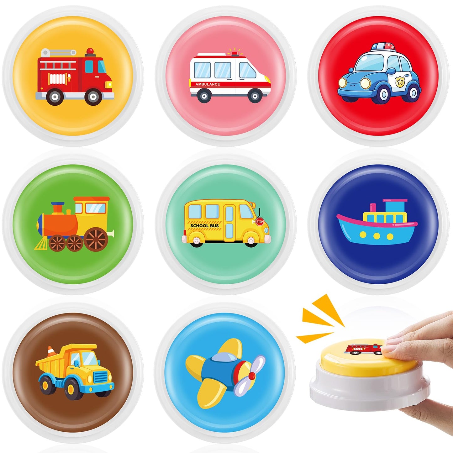 Syhood 8 Pcs Transportation Sounds Buzzer for Trivia Games, Answer Buzzers for Classroom, Feud Jeopardy Buzzer Button with Lights and Sounds for Classroom Party Teacher Game Show