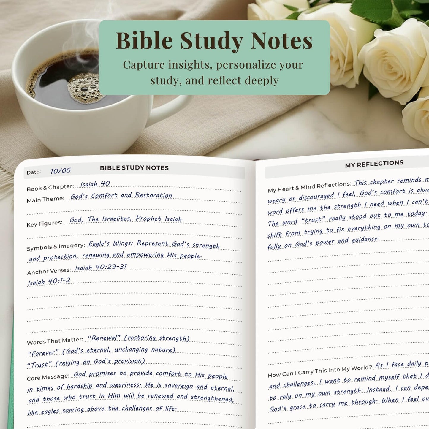 Bible Study Journal – Church Notes Notebook for Note Taking & Reflection – Daily Faith Journaling Kit, Faith Based Religious Gifts & Accessories