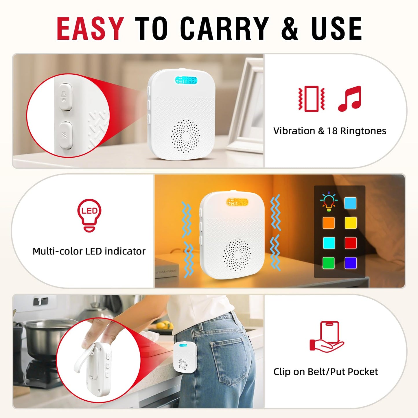 CallToU Caregiver Pager Wireless Call Button for Elderly/Senior,2026 New Version Pager with Vibration & Rechargeable,Nurse Alert System for Home Care Seniors