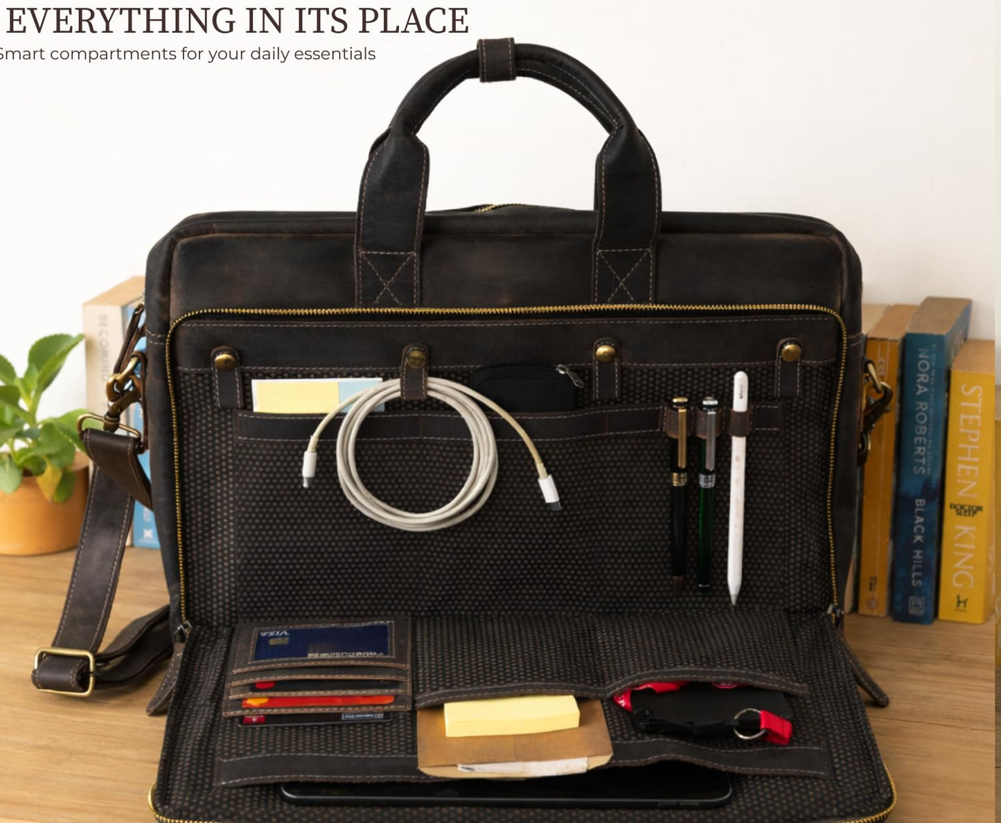 NomadCraftsCo. Black Leather Messenger Bag for Men, Genuine Leather Briefcase, 18 Inch Work Satchel for Office, Travel, and Business Use