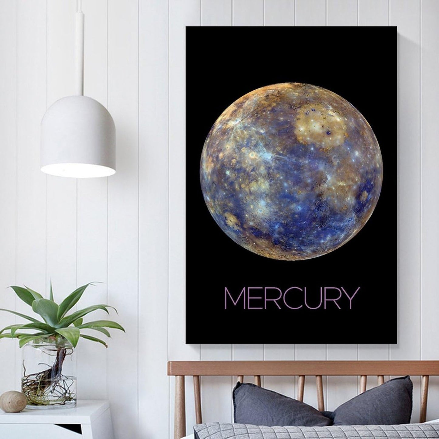 XIAOLOUTINYU Solar System Canvas Wall Art - Mercury Planet Space Poster for Kids Room Bedroom Classroom, STEM Educational Astronomy Decor, Science Gift for Boys Girls Teens, 12x18 Inch Unframed