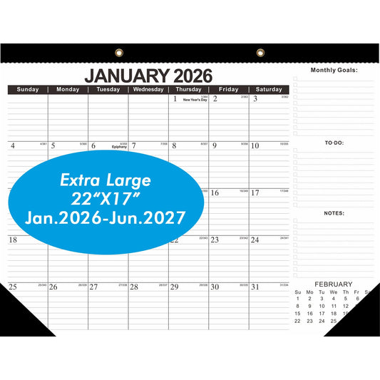 ZTX 2026 Calendar Desk Calendars as Big Deskpad or Large Hanging Wall Planner for Home Classroom School Large Desk Calendar 22"x17"Jan.2026-Jun.2027