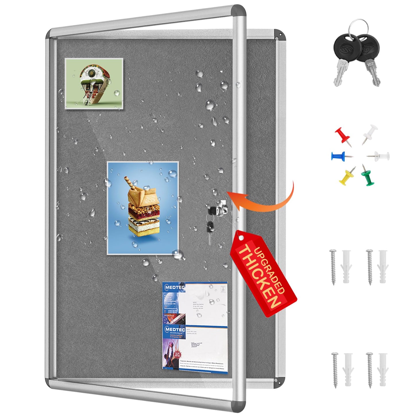 Magula 36"x24" Enclosed Bulletin Board Tamper-Proof Dispaly Case, Aluminium Frame, Shatter Resistant Lockable Bulletin Board, Lockable Noticeboard
