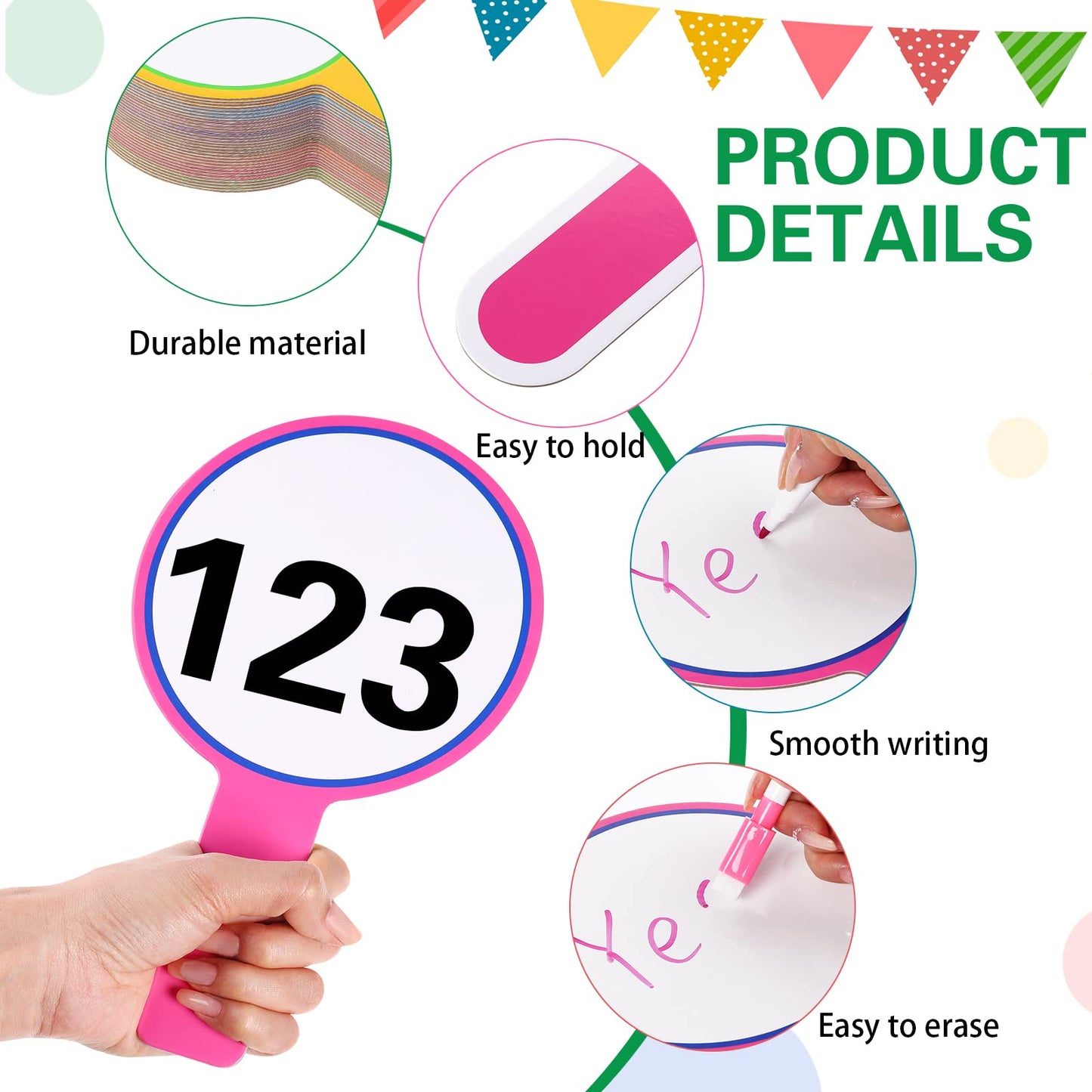 Crtiin 80 Pcs Colorful Dry Erase Paddles Set Include 40 Dry Erase Paddles with 40 Markers Double Sided Handheld Whiteboard for Answer Numbers Voting Blank Fans(Round)