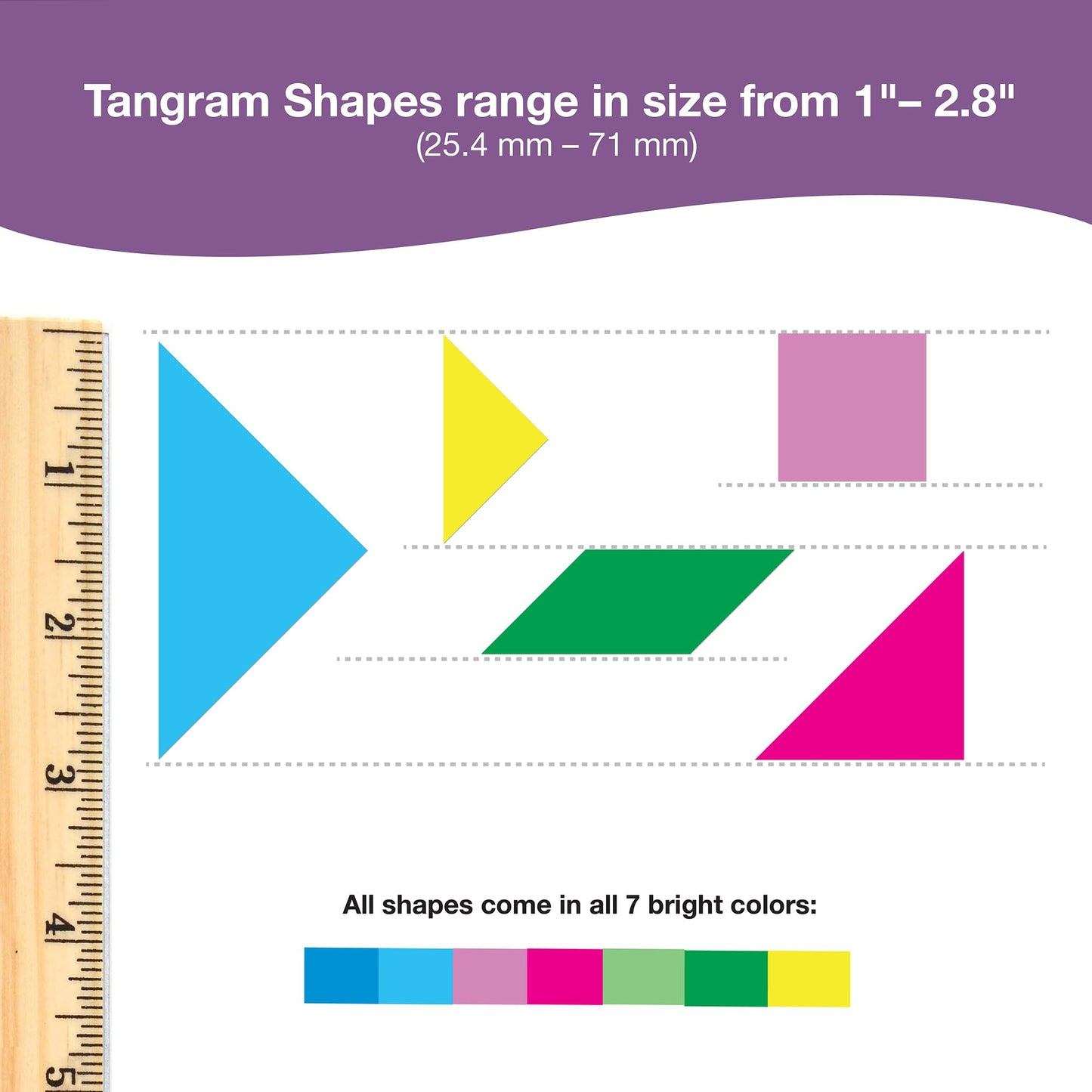 714 Pcs Tangram Shapes Easy Punch-Out Math Manipulatives for Learning Multicolor Triangles, Squares, Parallellograms Easy-Punch Paper Shape Cutouts in 7 Bright Colors US Made Card Stock