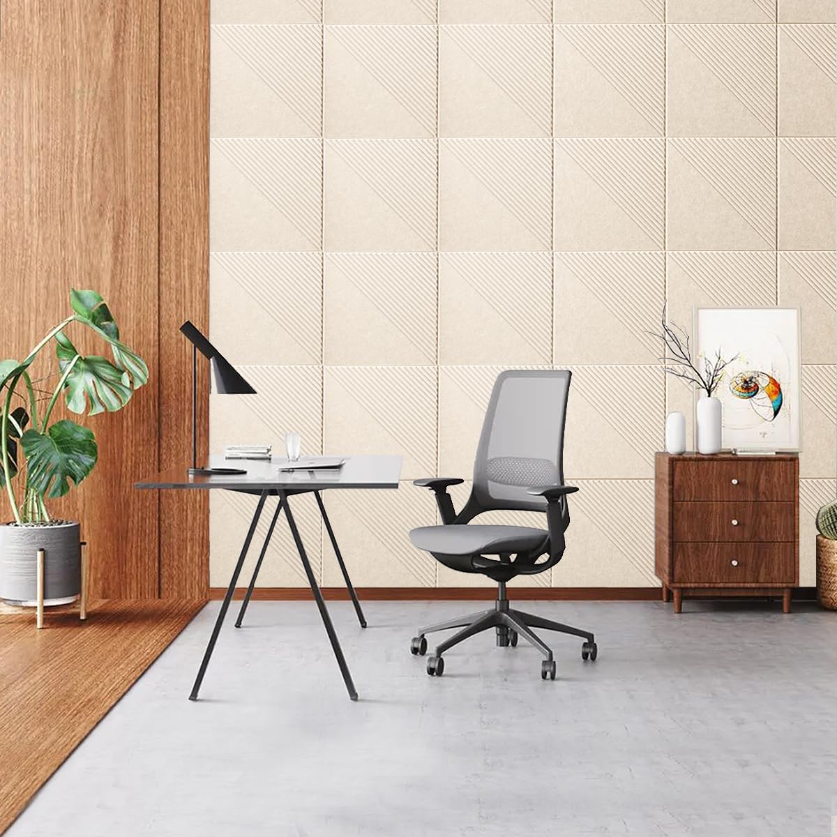 Large Cork Board for Walls 48"x 36", 12 Pack Felt Wall Tiles with Safe Removable Adhesive Tabs, Cork Board for Office,Pinboard Bulletin Board - Oatmeal