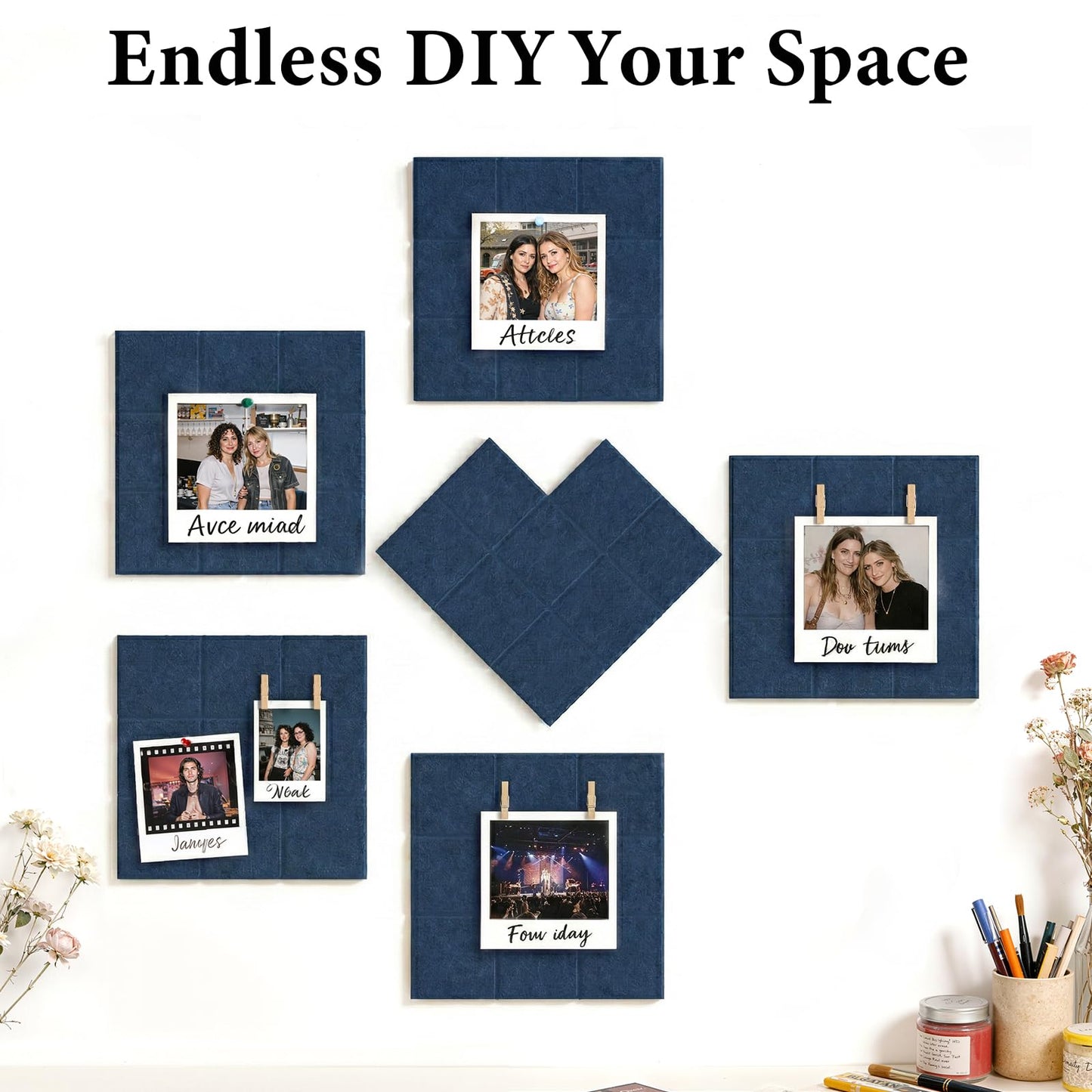 Large Felt Bulletin Board for Walls: 6-Pack Black Cork Board Alternative 11.8x11.8 Inch Peel and Stick Pin Board Wall Decor for Home Organization, Office Memo Board, Self-Adhesive Wall Tiles