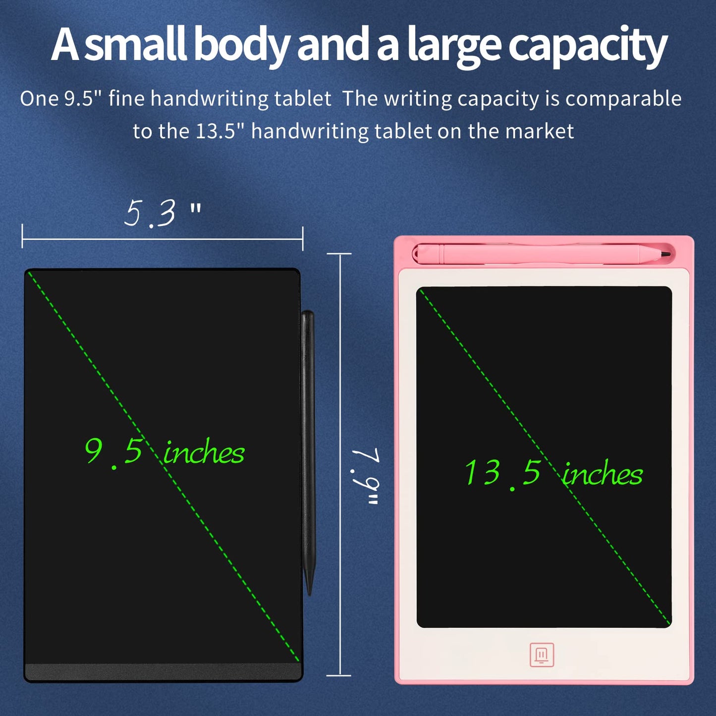 LCD Writing Tablet 9.5 Inch with Magnetic Backing, Ultra-Slim Reusable Electronic Drawing Pad, Erasable Digital Notepad for Kids and Adults, Doodle Board with Magnetic Stylus for Fridge Office School
