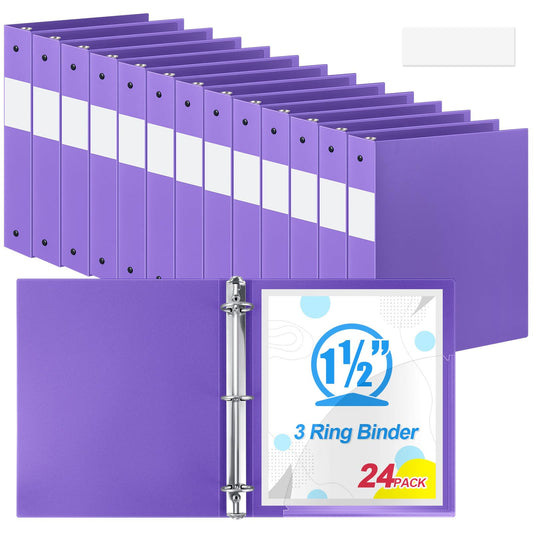 Henoyso 24 Pcs Purple 1.5" 3 Ring Plastic Binder Bulk, 1 1/2 Inch Soft Flexible Binders Round Rings, Fits Letter Size 8.5'' x 11'' Paper, Holds 350 Sheets, for School Office (1.5 Inch)