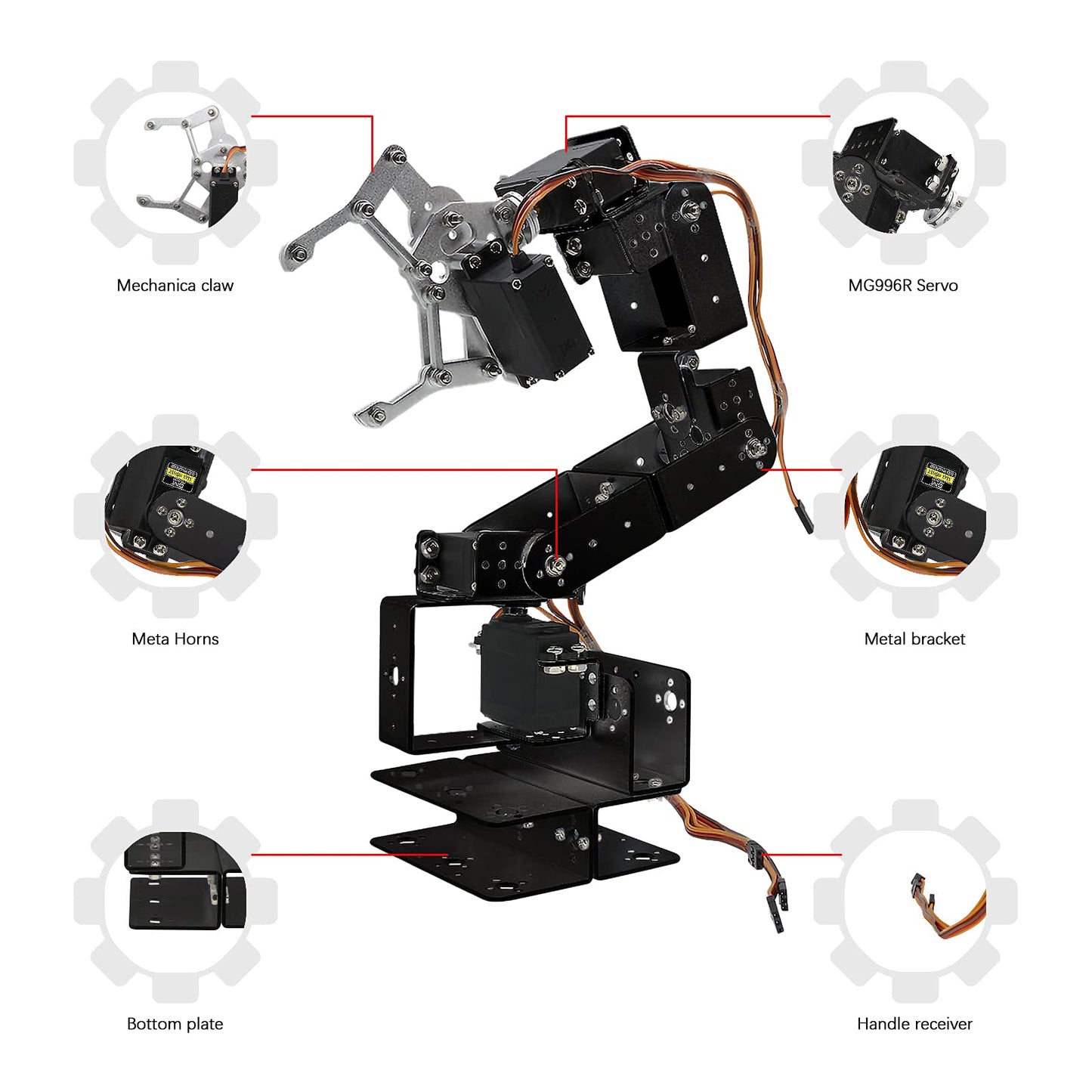 diymore Robotic Arm Kit ROT3U 6DOF Aluminium Mechanical Robotic Clamp Claw Kits for Boys & Girls to Learn Programming/Science/Techology, with MG996R Metal Gear Servo Motor,Ideal