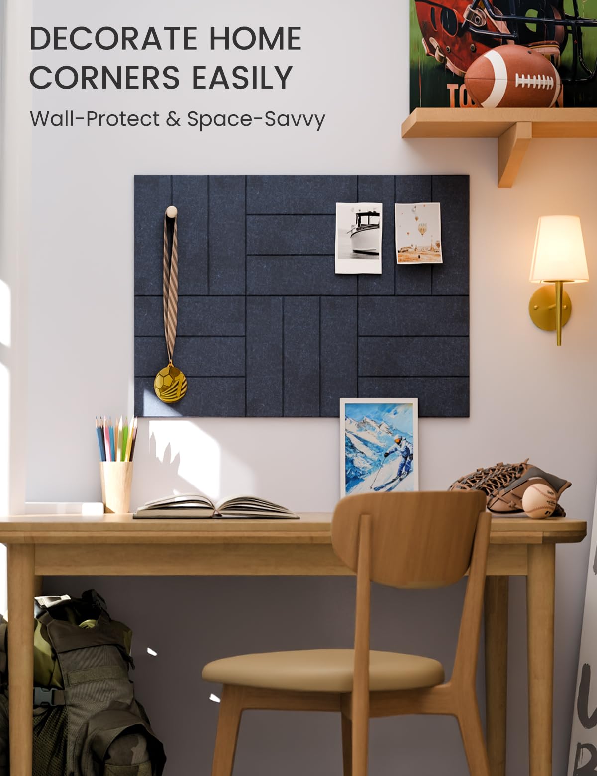 Felt Bulletin Board Tiles -28"x18" with 40 Adhesive Tabs, Cork Board Alternative for Office Decor, Push Pin Board Wall Organizer 6-Pack(Navy Blue)