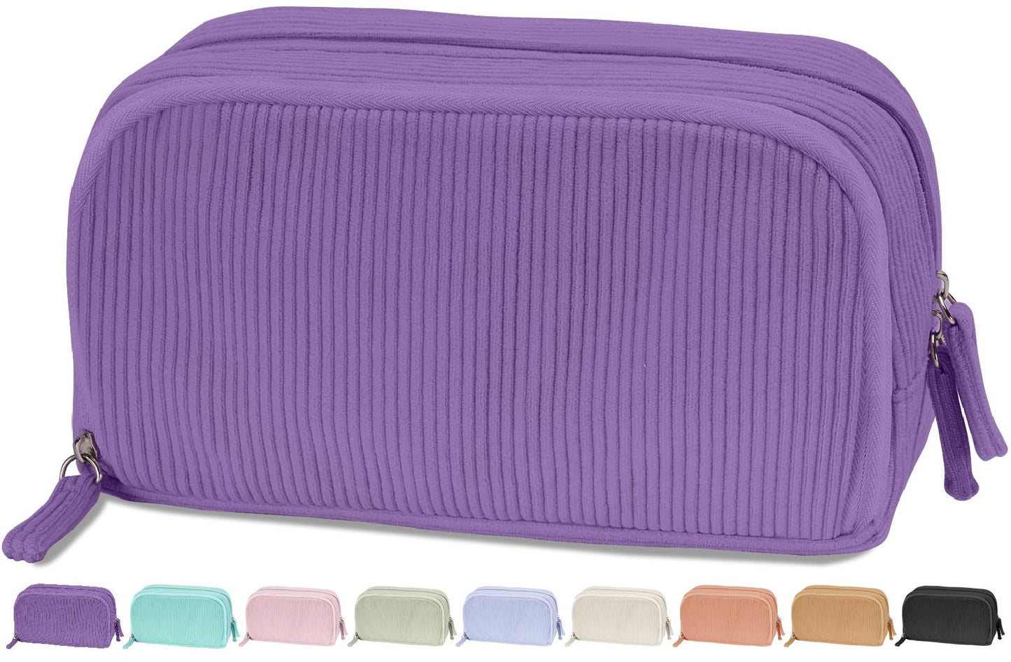 Sooez Big Capacity Pencil Case Pen Pouch, Soft Corduroy Pencil Bag with 3 Compartment, Multiple Pockets, Sturdy Zipper, Cute School Supplies Pen Bag Organizer For Teen Girls College, Purple