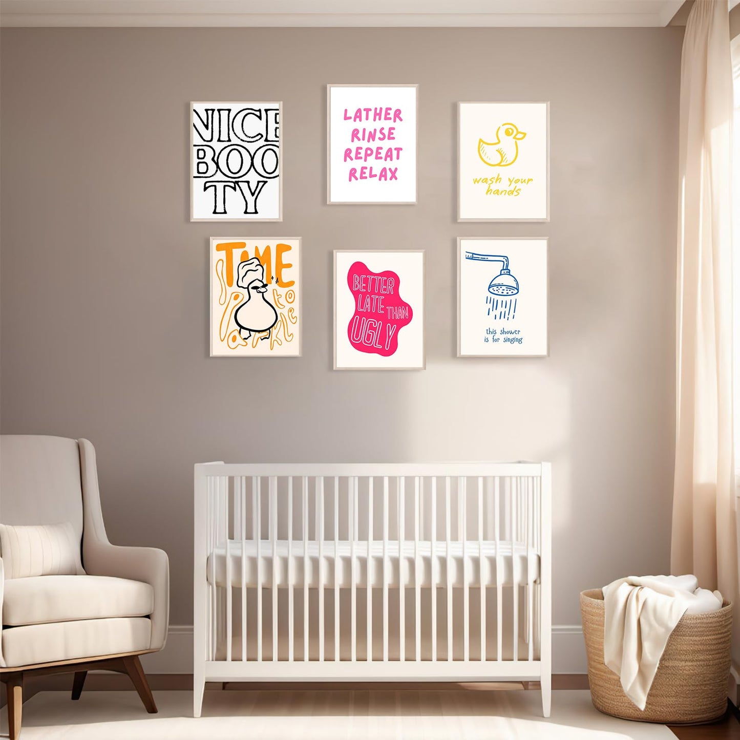 Nursery Poster Cute Animal Picture Funny Bathroom Wall Art Set Of 6 Nursery Decor 8x10 Inch Unframed Poster Minimalist Prints for Kids Room Boys and Girls Room Baby Room Living Room BedRoom BathRoom