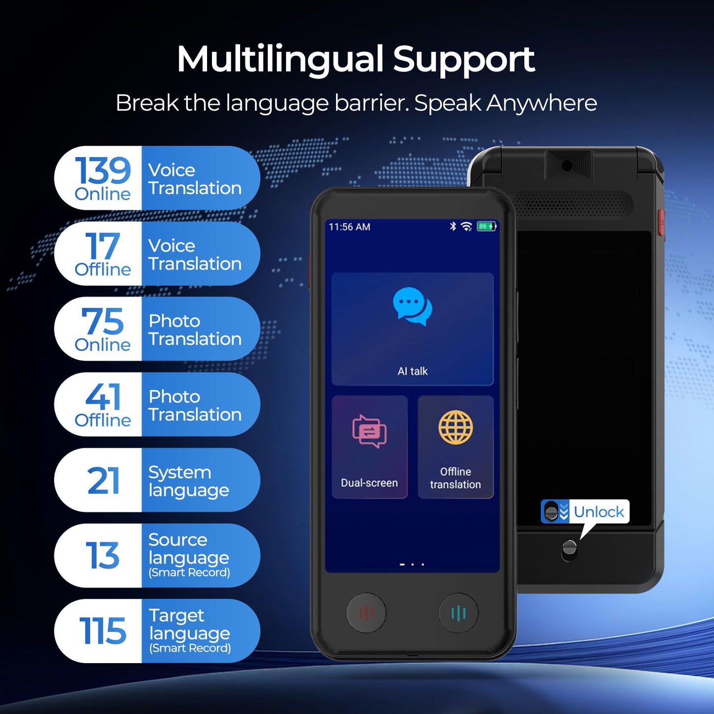 D-PRO Language Translator Device, Real-Time Voice Translation, Instant AI Translator Device | 139 Languages | Online & Offline Translator with Photo Translation, Traductor for Business Study Travel