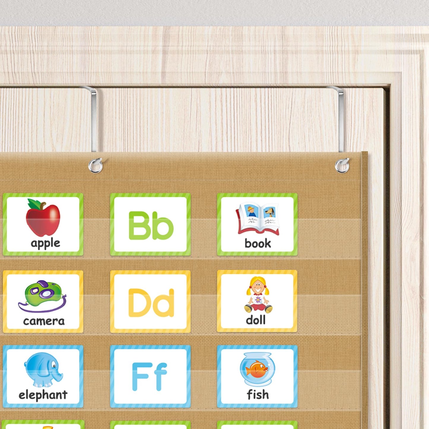 Godery Burlap 7 Pocket Chart for Teacher Lessons in a Classroom or for Use at Home – Fits Standard 3” Sentence Strips and Cards (28" x 28")