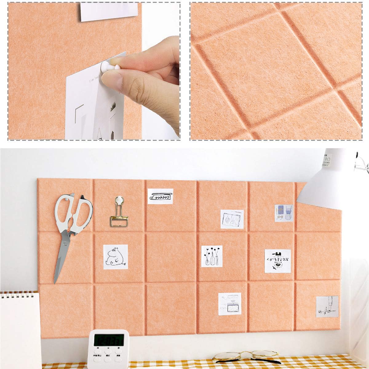 Uoisaiko Large Felt Board Tiles for Wall with 30 Push Pins, 11.8"x11.8" Pack of 6 Pin Board Notice Boards for Home Office Kitchen, Bulletin Board Wall Tiles for Photos Memos (Beige, 6 Pack)