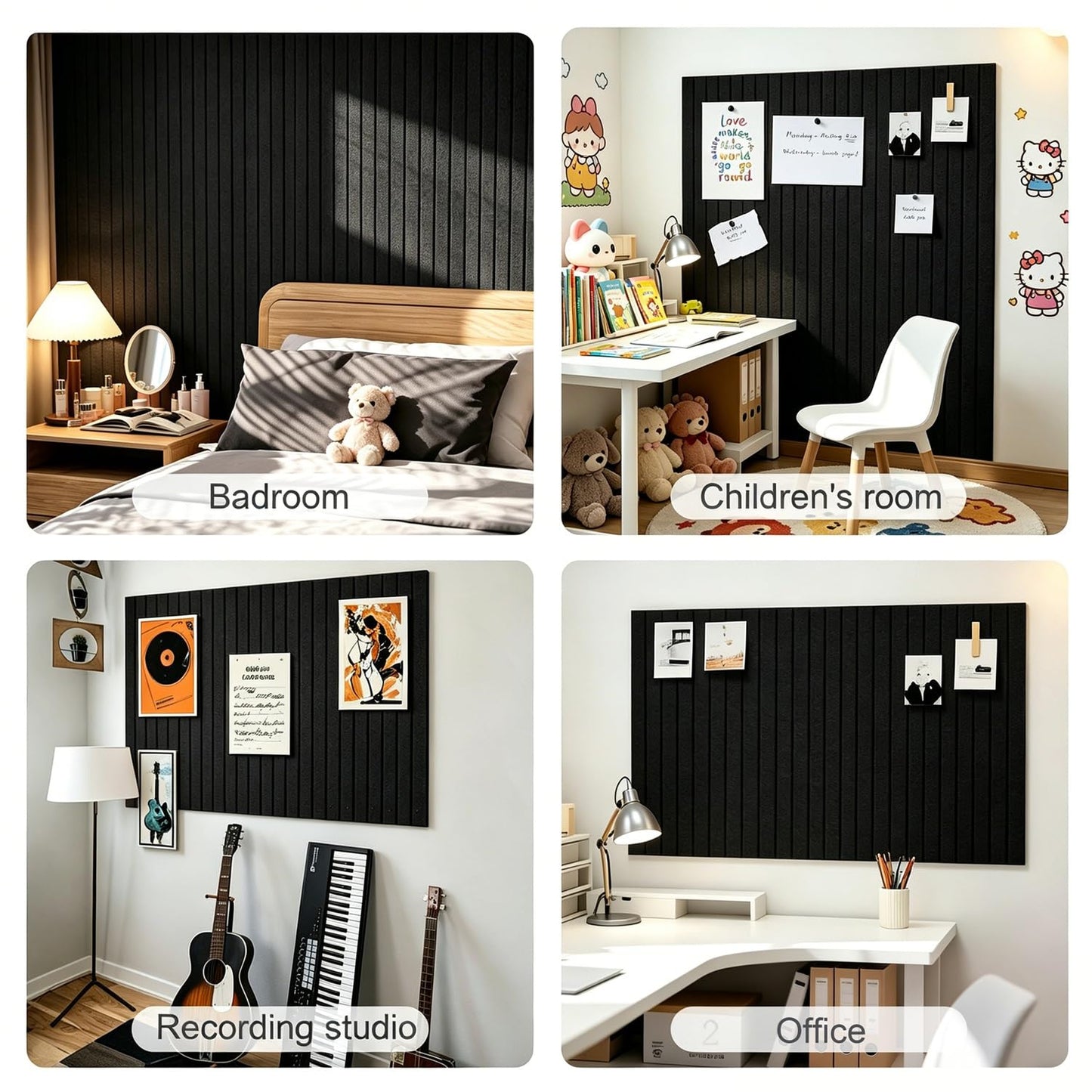 G Gamit 0.47" Thick Felt Pin Board 36"x24" Large Cork Board Alternative 6 Pack 11.81"x11.81"Felt Bulletin Board Wall Tiles Notice Board with 30 Pushpins for Home Office School(Fine-Black)