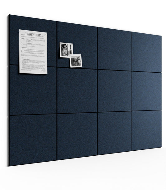 Bumusty Large Cork Board 48" x 36" Alternative - 12 Pack Felt Wall Tiles with 70 Safe Removable Adhesive Tabs, 30 Pushpins, Cork Boards for Walls Pin Board Bulletin Board Office Decor (Carbon Blue)