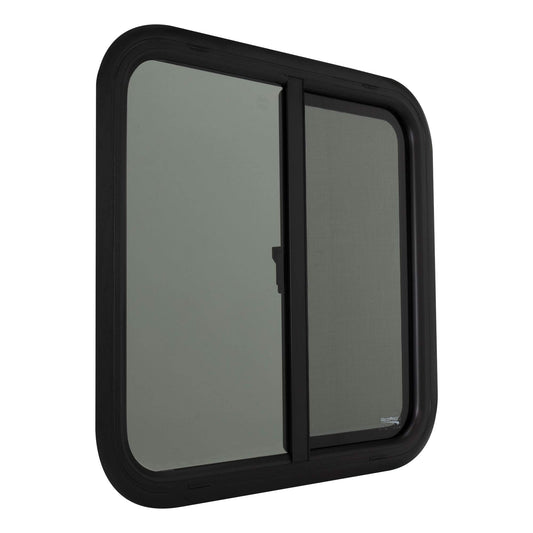 RecPro RV Window Replacement | Teardrop Style | 24inW x 24inH | Black Glass | Model RP-WIN