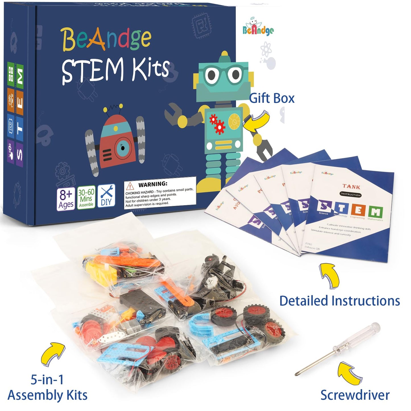 5 Set Individual STEM Kit for Kids, 2nd Grade Boy Toys Bulk Gifts, 8 9 Year Old Boys Gift Ideas, Classroom Science Kits Craft Projects Class Activity, Robot Wind Powered Car Building Activities