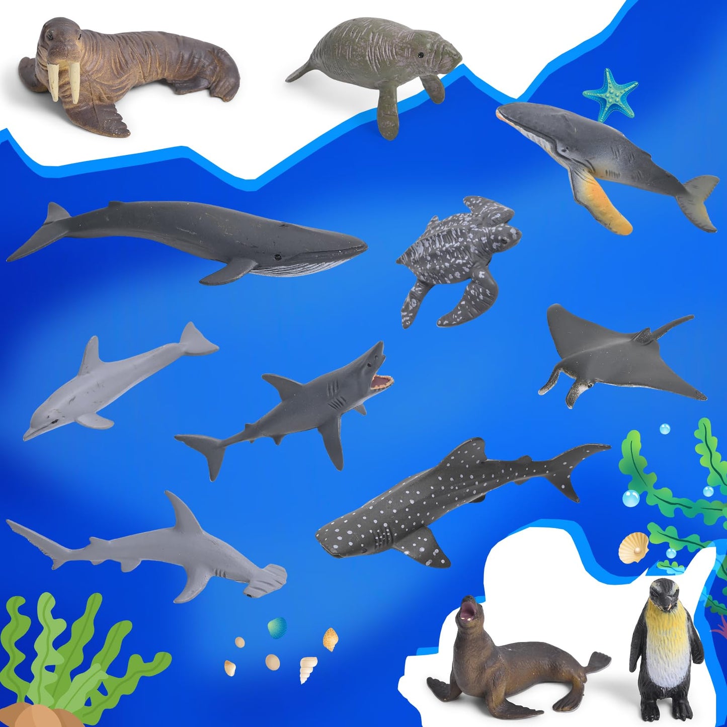 36 Animal Figurines - Educational Toys with Matching Flash Cards for Kids (Dinosaur, Zoo & Sea Animals)