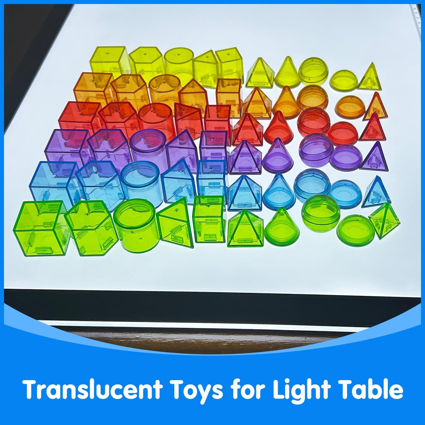 Odoorgames 60 Pcs 3D Shapes for Teaching - Light Table Manipulatives - Geometric Shapes for Classroom
