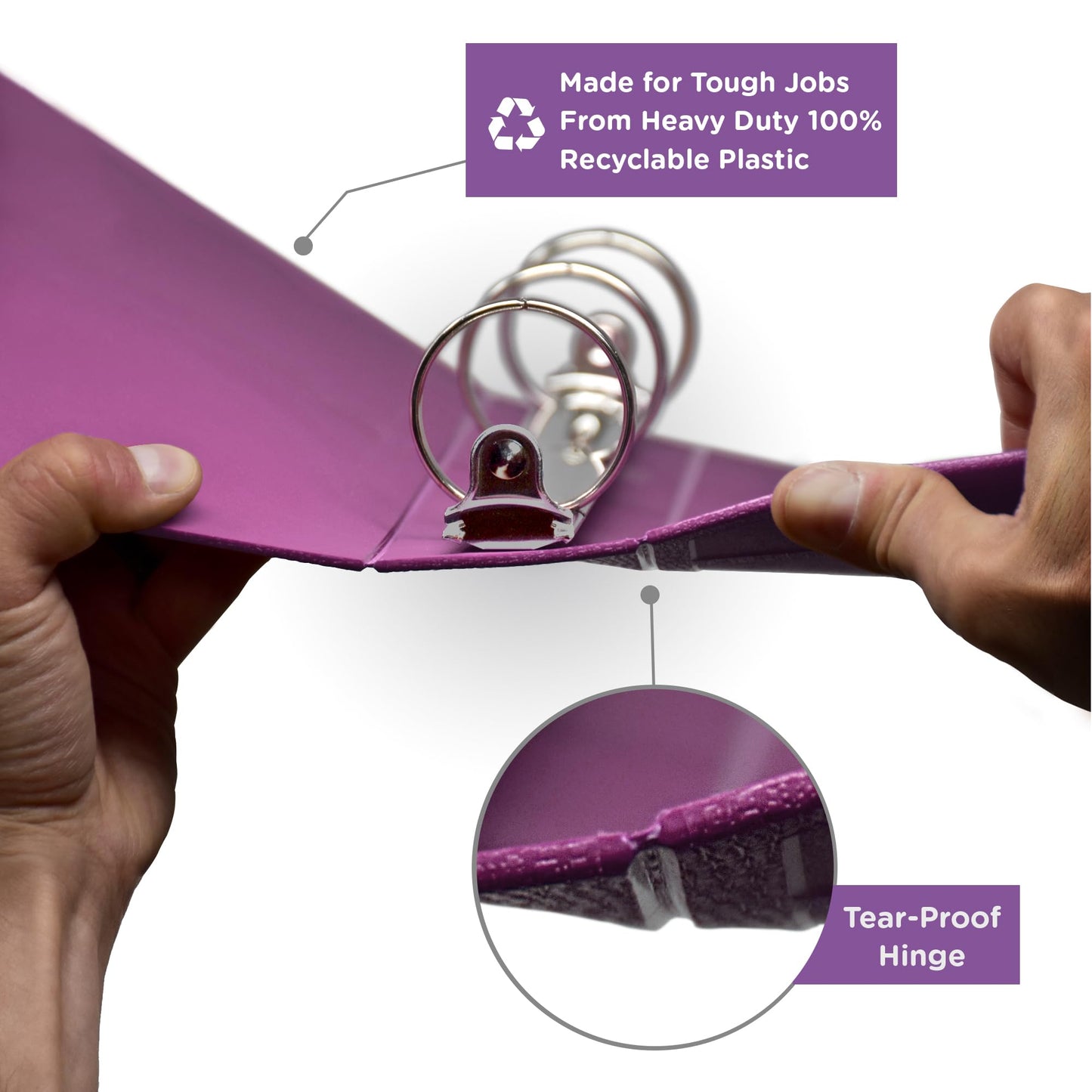 Carstens 2-Inch Heavy Duty 3-Ring Binder - Side Opening, Dewberry Purple, Durable Plastic, Precision No-Gap Rings, Waterproof Cover, No Pockets, Holds 300 Letter Sheets, BPA-Free Made in USA (2841-3R)