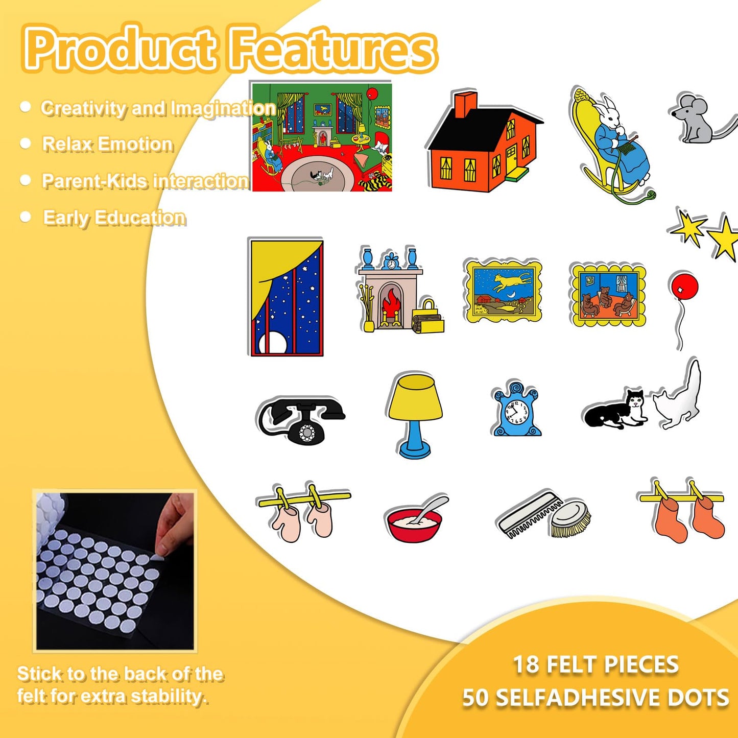 Thryvomniq Good Night Moon Selt Board Story Sets 17 Pcs Felt Pieces Toddler Interactive Games Preschool Storytelling Learning Activities Felt Toys